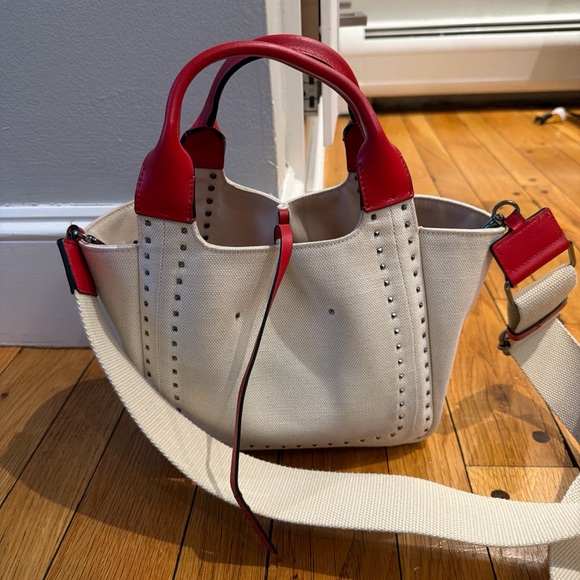 Valentino Garavani Atelier Bag Canvas Tote Red Leather Studded - Picture 5 of 10